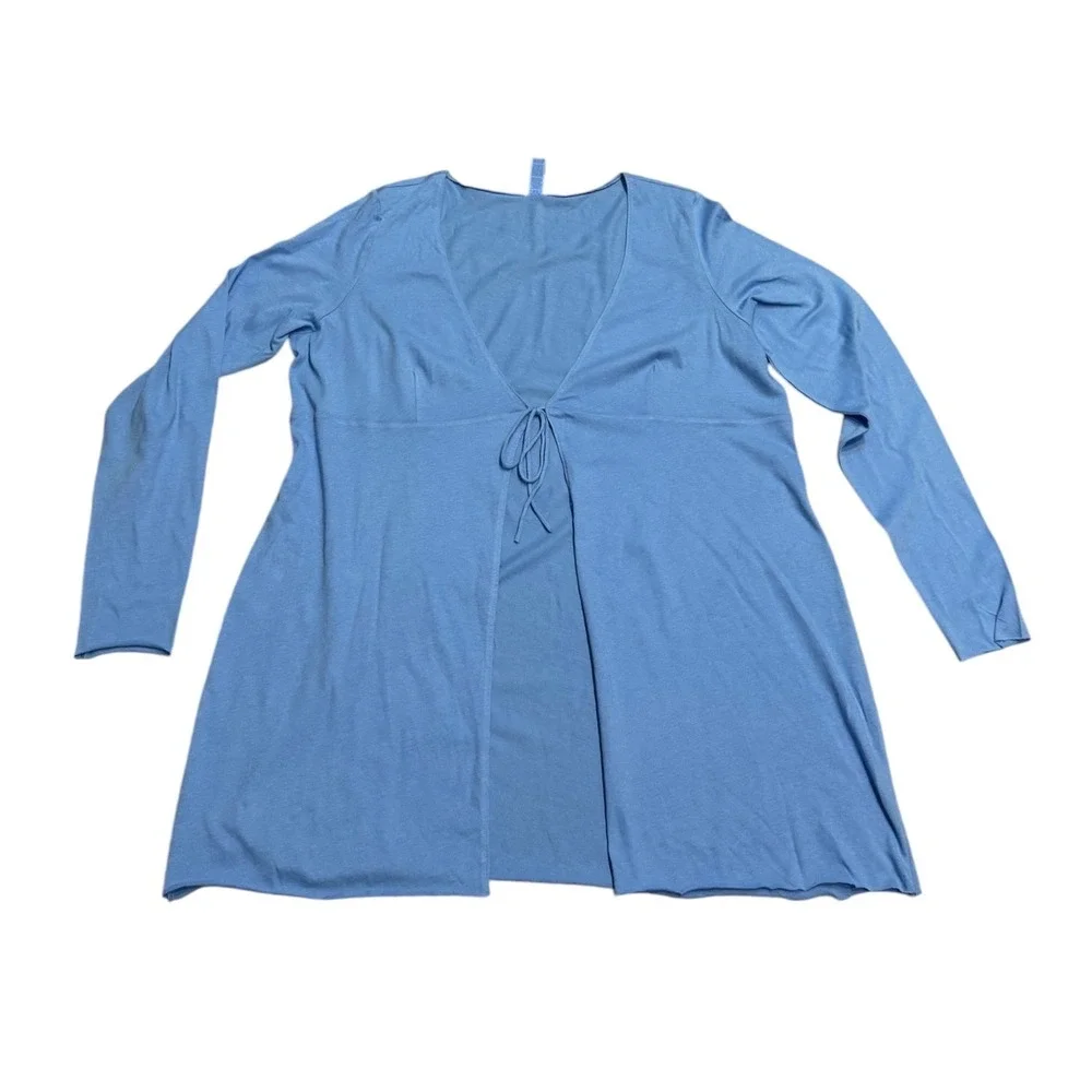 SKIMS‎ Cotton Jersey Cover-Ups Tie Front Long Sleeve Top Tide Blue 3X